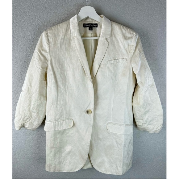Elizabeth and James White Ruched Short Sleeved Blazer Jacket, Small / 6 US - Picture 7 of 13